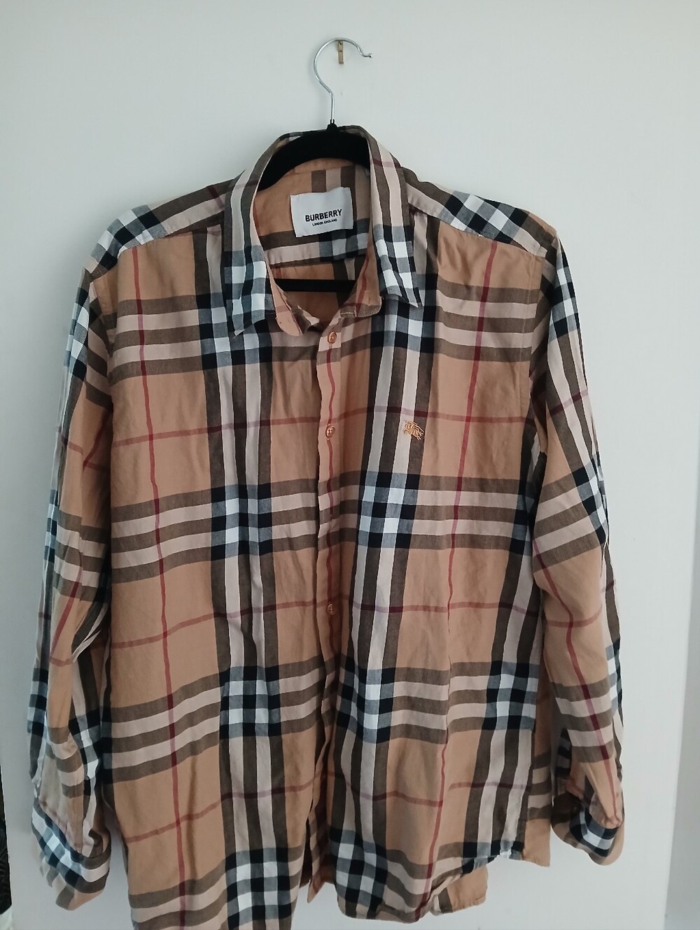 Burberry Beige Plaid Long-Sleeve Button-Down Shirt Men XL